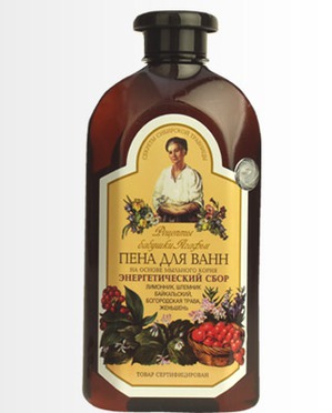 "Рецепты бабушки Агафьи" / Пена для ванн на основе мыльного корня. Энергетический сбор (лимонник, шлемник байкальский, богородская трава, женьшень).