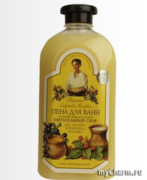 "Рецепты бабушки Агафьи" / Пена для ванн на основе мыльного корня. Питательный сбор (мёд, молоко, княженика, голубика).