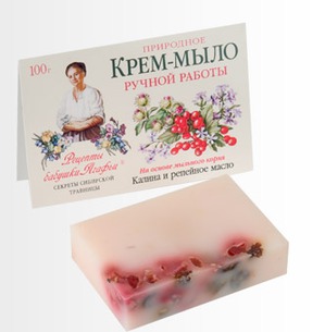 "Рецепты бабушки Агафьи" / Природное крем-мыло ручной работы на основе мыльного корня. Калина и репейное масло.