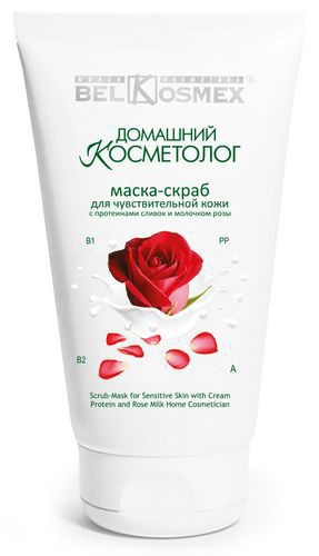 Belkosmex / маска-скраб для чувствительной кожи c протеинами сливок и молочком розы