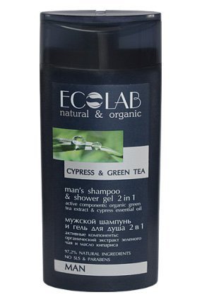 Ecolab /      2  1 natural & organic mans shampoo & shower gel 2 in 1 "Cypress & Grin tea"