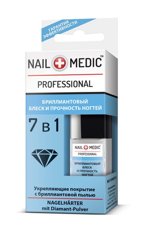 Ines Cosmetics / Nail Medic+ Бриллиантовый блеск и прочность ногтей 7 в 1 Укрепляющее покрытие с бриллиантовой пылью
