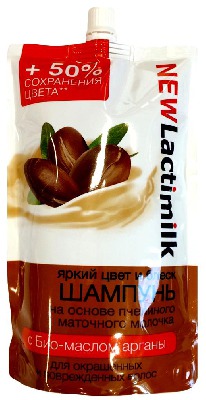 Lactimilk / Шампунь "Яркий цвет и блеск" на основе пчелиного маточного молочка с Био-маслом арганы для окрашенных и поврежденных волос