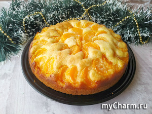 Мандариновый пирог (простое тесто + свежие мандарины)
