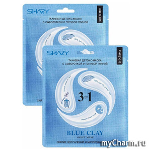 SHARY / Маска для лица BLUE CLAY Тканевая Детокс-маска с сывороткой и голубой глиной 3-в-1