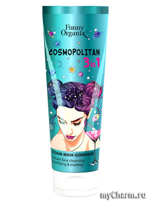 Funny Organix / Скраб Умная пенка-маска-гоммаж Cosmopolitan 3 in 1 для всех типов кожи лица