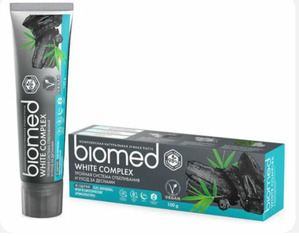 Biomed / Зубная паста с углем WHITE COMPLEX отбеливающая, черная